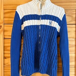 Vintage University of Kentucky Blue and White Cable Knit Zip-Up Sweater